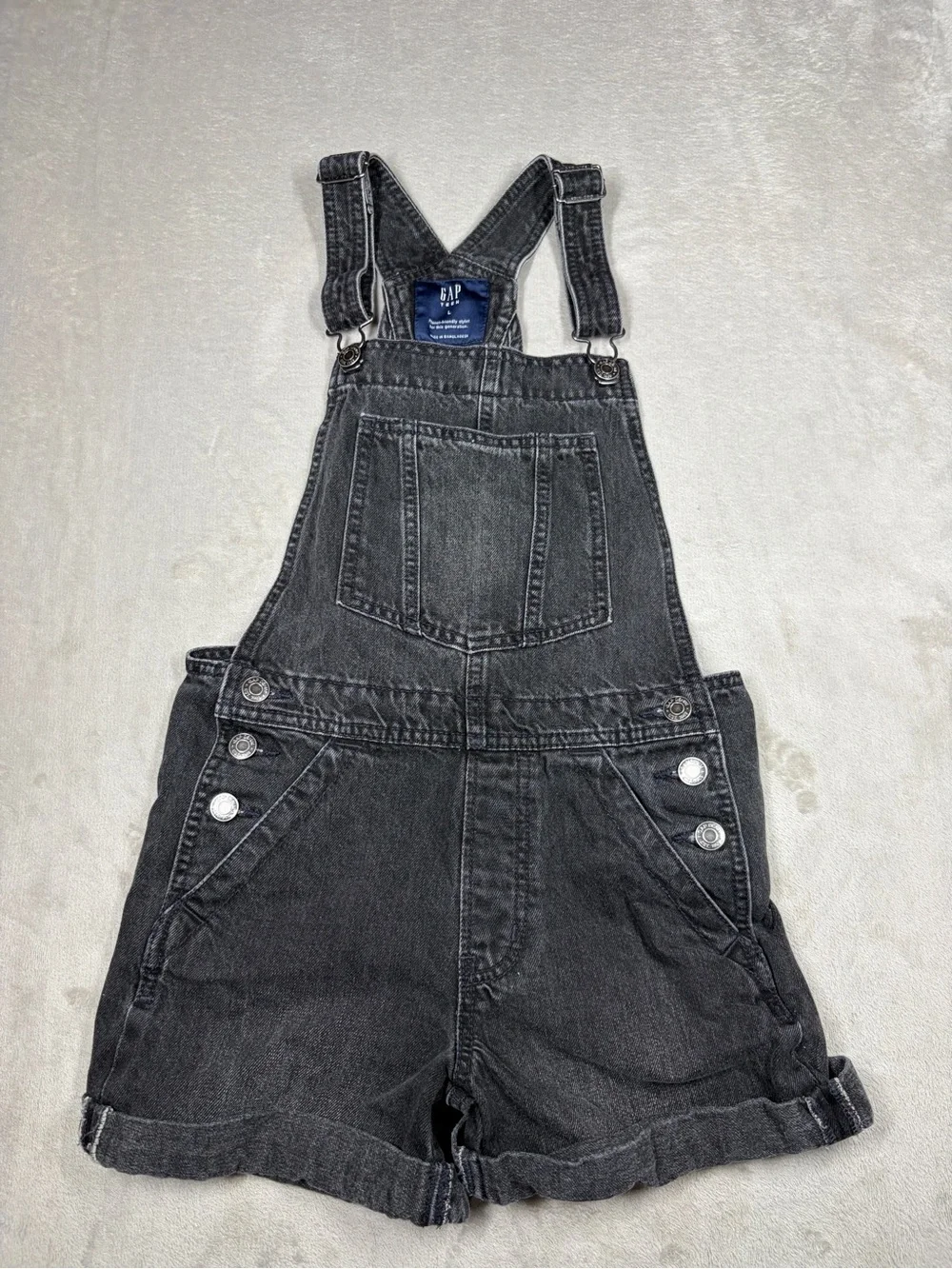 Gap Teen 100% Cotton Faded Black Shortalls Overall Shorts Size Large